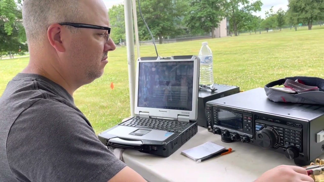 Me on the paddles during ARRL Field Day 2022 - K9IU CW