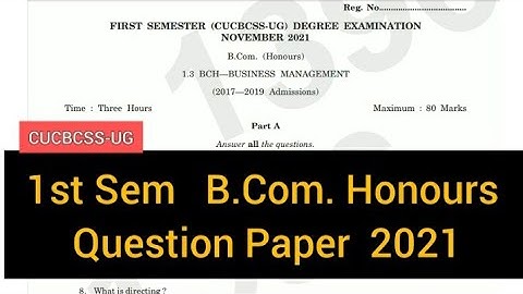 BUSINESS MANAGEMENT         |        1st Sem   B.Com. Honours     Question Paper   2021 #calicut
