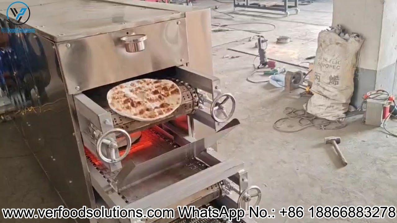 VER Food Solutions 30cm Chapati Roti Pita Bread Machine with Tunnel Oven Production Line Test