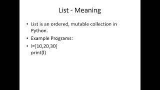 Tuple Meaning , Functions and Methods | List operations | Example Program