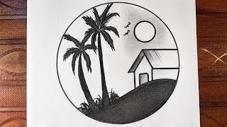 Easy Circle Scenery Drawing 🌄 | How to Draw Step by Step