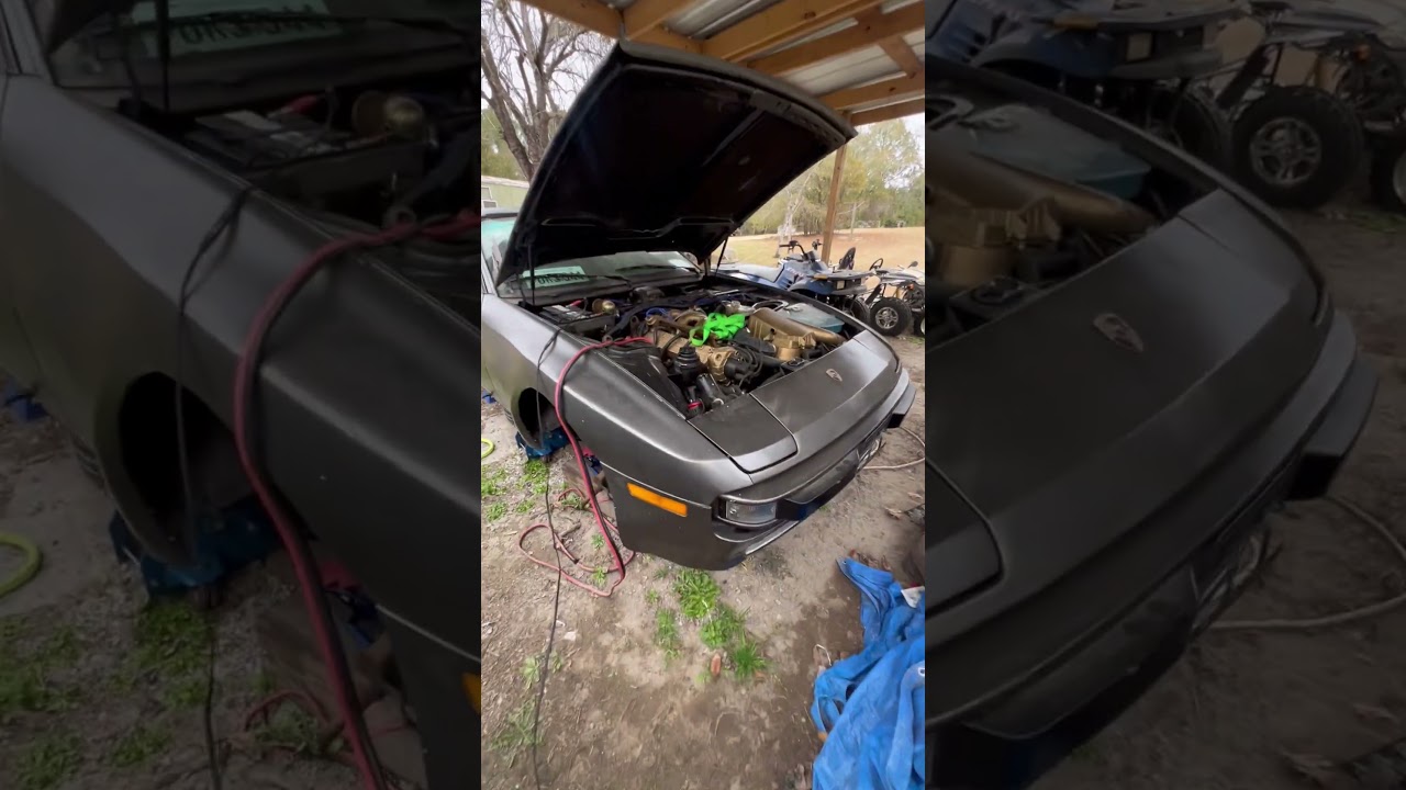 Engine bonnet open then closed on old merc and Porsche 