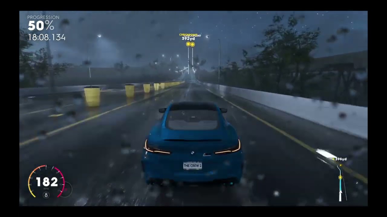 The Crew 2 Miami Los Angeles Rush Street Race in a BMW M8 Coupe using steering wheel (part 3)