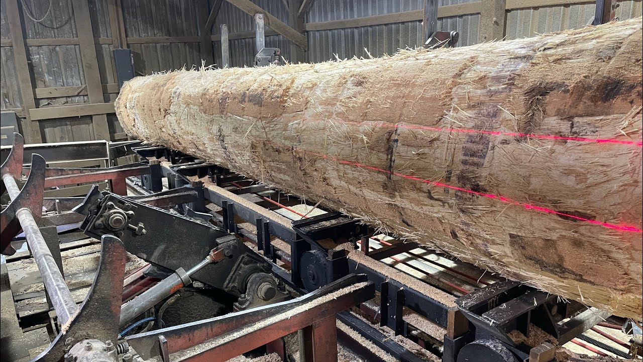 Saw-milling a 27 Inch Diameter 16 Foot Red Oak! #133