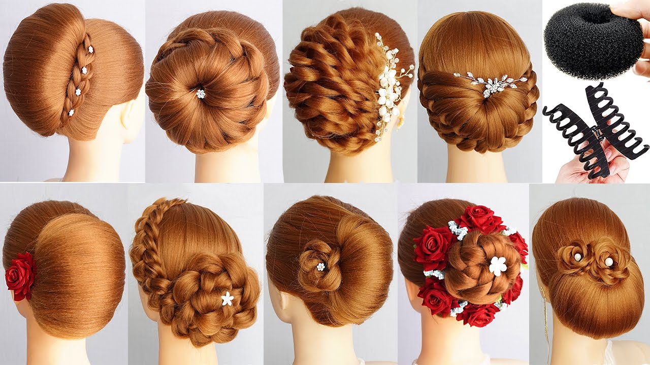 9 Trendy Hairstyles For Wedding Party | Easy Bun Hairstyles With Donut & Claw Clip Hair