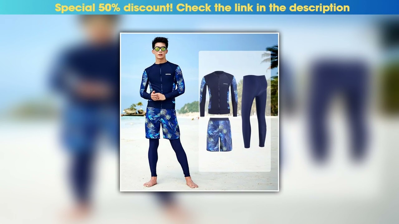 Best Seller Men's 3pcs Full Set Rash Guard, UV/SPF Quick Dry Swim Shirt+Leggings+Trunks, Water Surf