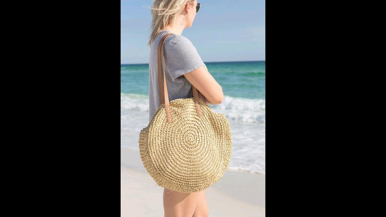 كروشيه شنطه بخيط الكتان دائريه ويد جلد