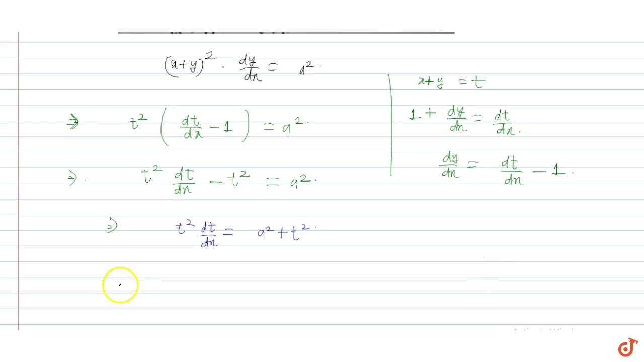 Solution Of X Y 2 Dy Dx A 2 A Being A Constant Is Youtube