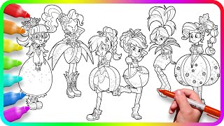 Coloring Pages EQUESTRIA GIRLS - Vegetable costumes / How to color My Little Pony. Easy Drawing Art