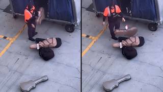 LAX Baggage Handler Destroys Guitars! Shocking Video Goes Viral