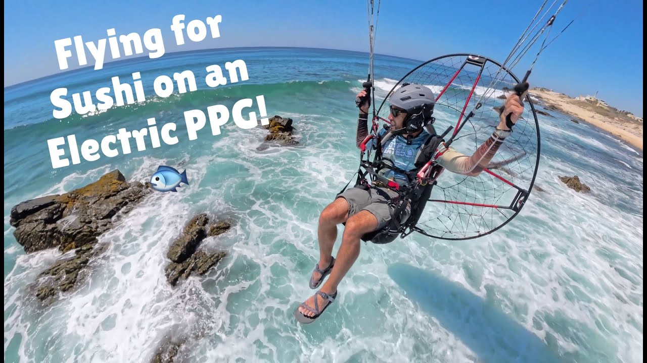 Я пролетел на своем электрическом параплане над океаном к отдаленному суши-ресторану!
