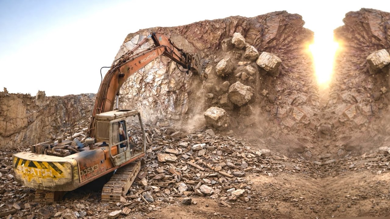 Amazing Excavator Performance | Breaking Huge Rocks with Powerful Machinery