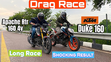 New Tvs Apache Rtr 160 4v Projector Vs Ktm Duke 160 Drag Race || Long Race | Comparison | Rtr 160 4v