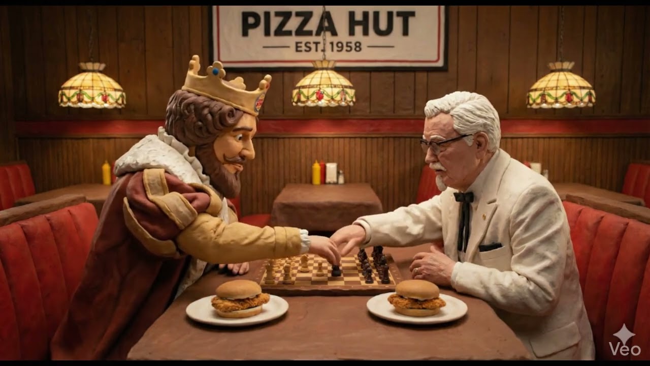 Claymation: Chess Match Chicken Sandwich Wars: Burger King vs Sanders at Pizza Hut