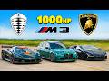 Ref:LErNGT1MyfA Koenigsegg jesko v lambo revuelto v 1,000hp bmw m3: drag race
