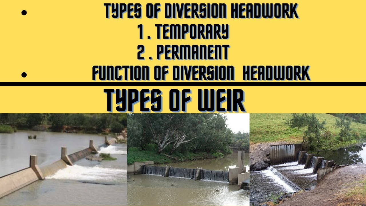 Types Of Diversion Headwork Function Of Diversion Headwork Types of