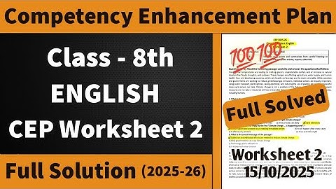 Class 8th English CEP Worksheet 2 2025 | Class 8th English CEP Worksheet 2 full solution 2025 #pseb