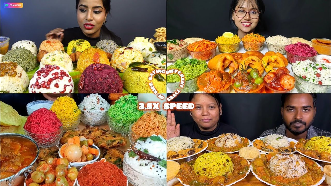 ASMR: Eating Different Types of Rice Eating Challenge 😍😋 Puri with Aloo Sabji pakoda Achaar Mukbang