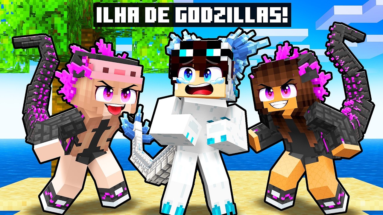 GAROTO SHIMO em UMA ILHA de GAROTAS GODZILLAS no Minecraft!