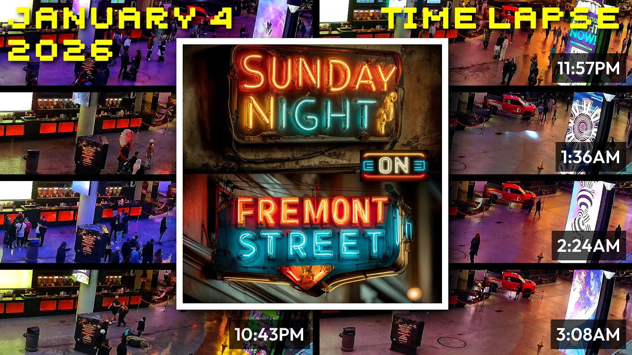 FREMONT STREET Sunday Night - 10x Time Lapse (10 Hours Into 1) + Classical Music - 2026/01/04