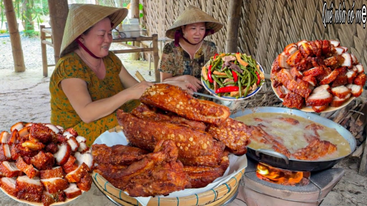 Thịt Ba Rọi Muối Chiên Da Giòn, Đậu Xào | Bữa Cơm Gia Đình Quê Làm Con ...