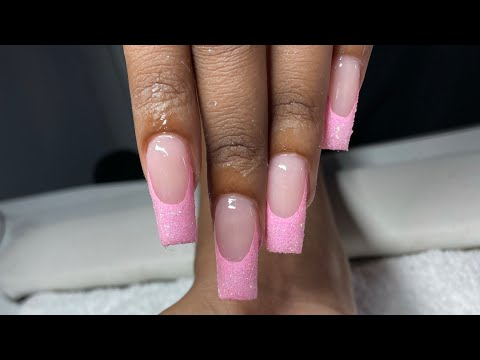 Pink french tips with glitter