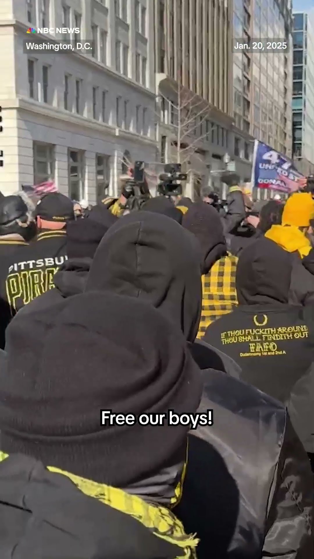 Proud Boys chant outside Capital One Arena inauguration watch party