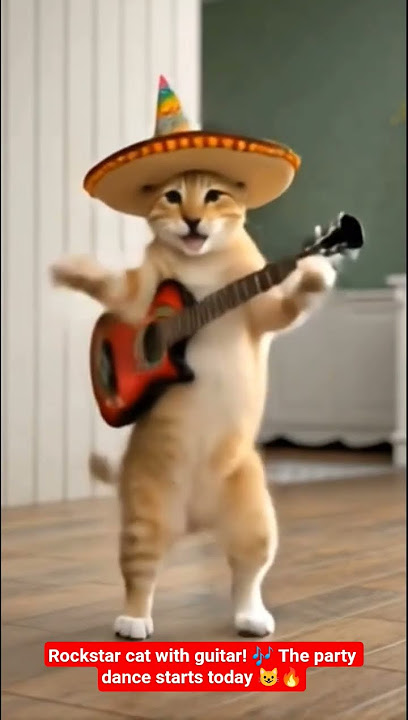 Rockstar cat with guitar! 🎶 The party dance starts today😺 #ViralCat #DancingCat #CatVibes #GuitarCat