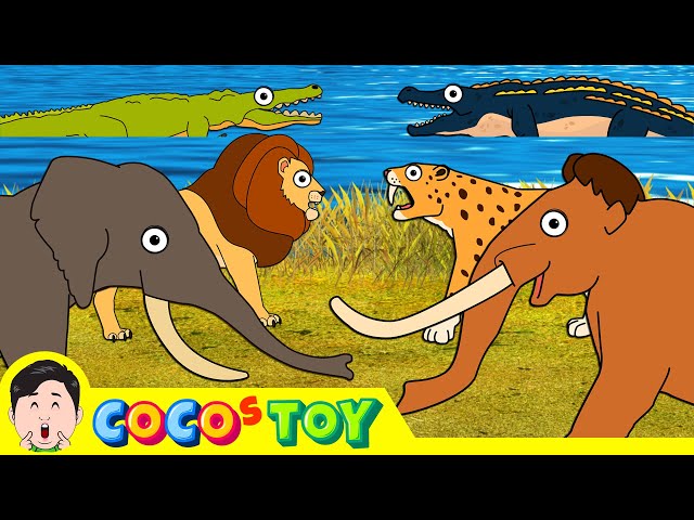 [25min] Mammoth u0026 Smilodon's wonder time travel 1~3ㅣcenozoic animals cartoon for kidsㅣCoCosToy class=