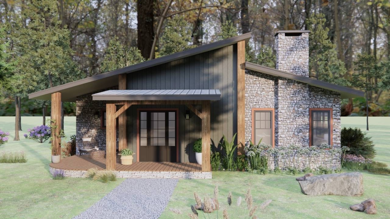Stunning Modern Cabin House, Cozy Natural Stone & Wood Home Design | Tiny Home Concepts