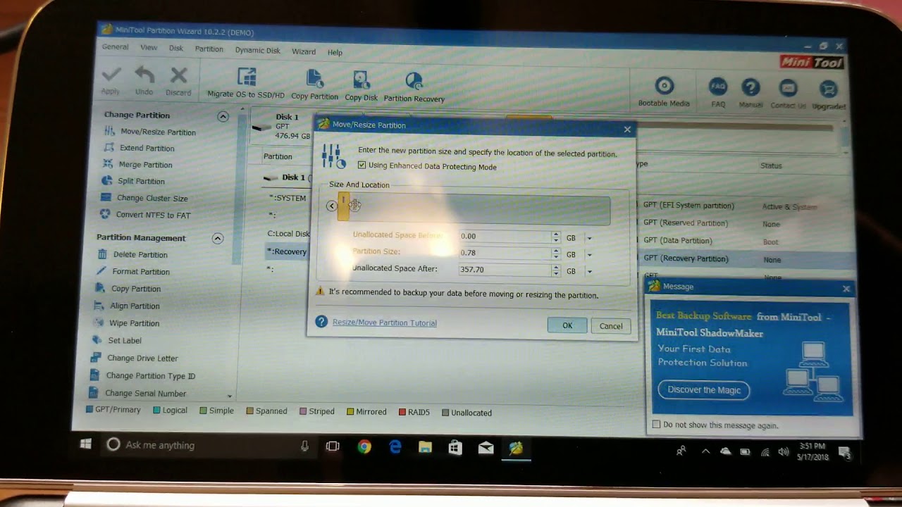 Gpd win 2 increasing partition on system drive