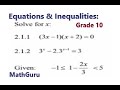 Equations and Inequalities Revision Question 1 | Grade 10