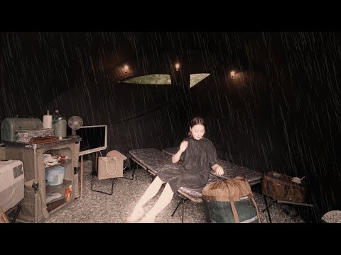폭우 우중 캠핑 . 고요한 새벽 면텐트 빗소리 . 암흑속에서 숙면 . DOD 파이어베이스