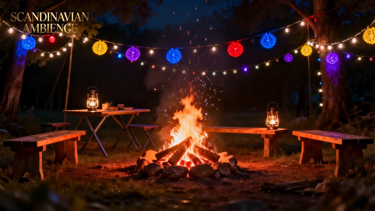 Deep Relaxation ASMR Camping Fireplace | Gentle Fire Crackles and Piano Instrumental