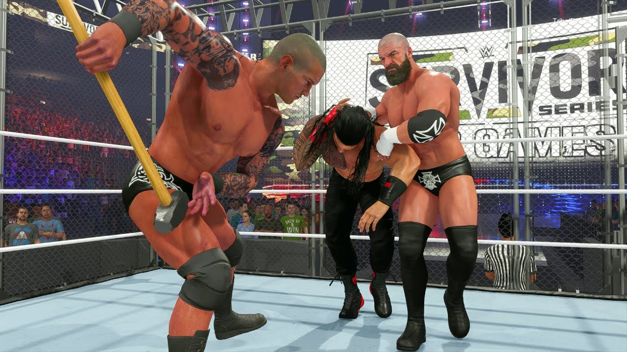 WarGames Match Roman Reigns Brock Lesnar & John Cena Vs Randy Orton Triple H & Batista WWE 2K23