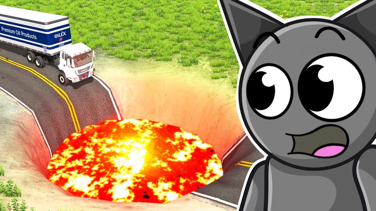 Тачки против ГИГАНТСКОЙ ЛАВОВОЙ ДЫРЫ (BeamNG Drive)