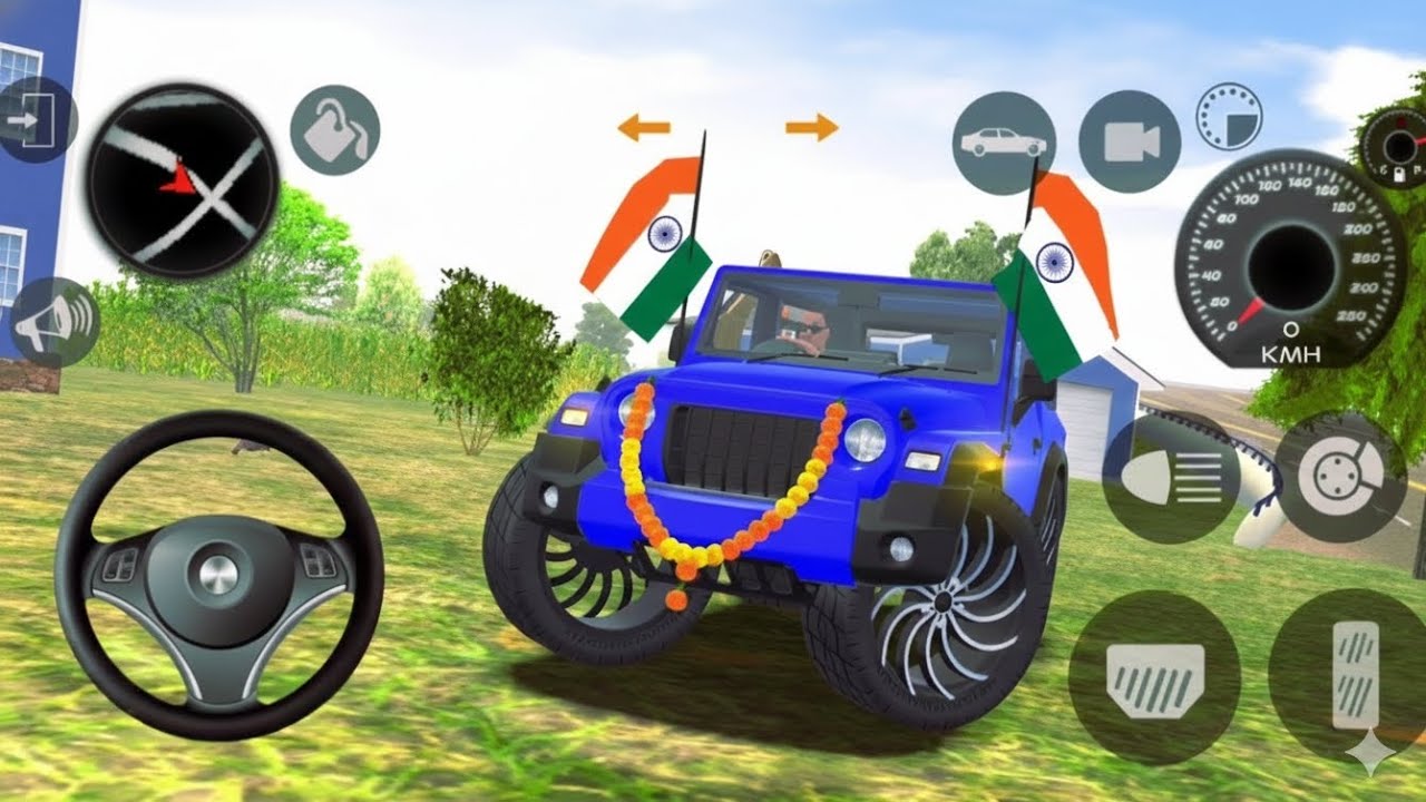 Modified Mahindra Thar 👿 new driving long jump challenge 🎯 Indian Cars Simulator 3D gadi wala games 