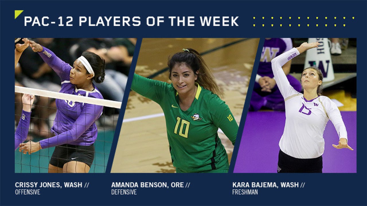 Oregon's Amanda Benson, Crissy Jones and Kara Bajema of Washington named women's volleyball...