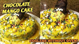 Easy Chocolate - Mango cake recipe without oven || Homemade cake || Eggless Cake || Cake decoration