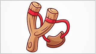 How to draw a Slingshot with wooden catapult step by step