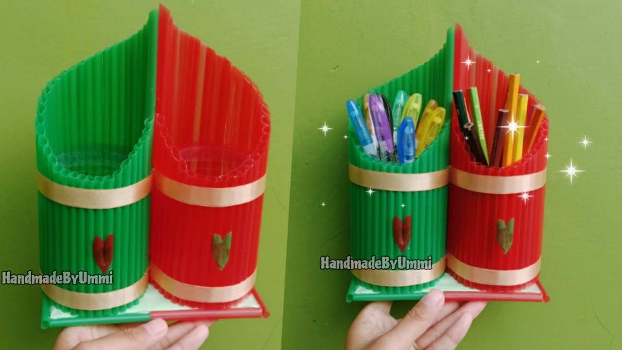 Kerajinan Tempat Pensil dari Sedotan dan Botol Plastik | Kerajinan dari Sedotan | Straw Crafts Ideas