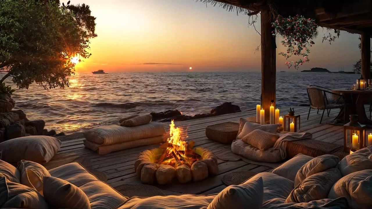 Sleep Instantly by the Summer Sunset Sea 😴🌊 Cozy Beach Campfire & Gentle Waves • Let Go of Stress