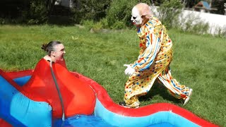 Scary Clown Attacks Mom in Giant Water Balloon - WeeeClown Around