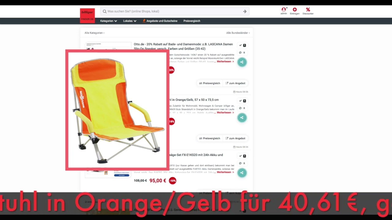 Schnäppchen/Billiger des Tages 26.05.23 - BRUNNER Bula Strandstuhl in Orange/Gelb