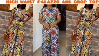 How to cut and sew a High Waist Palazzo trouser and crop top / Beginner’s Sewing Tutorial