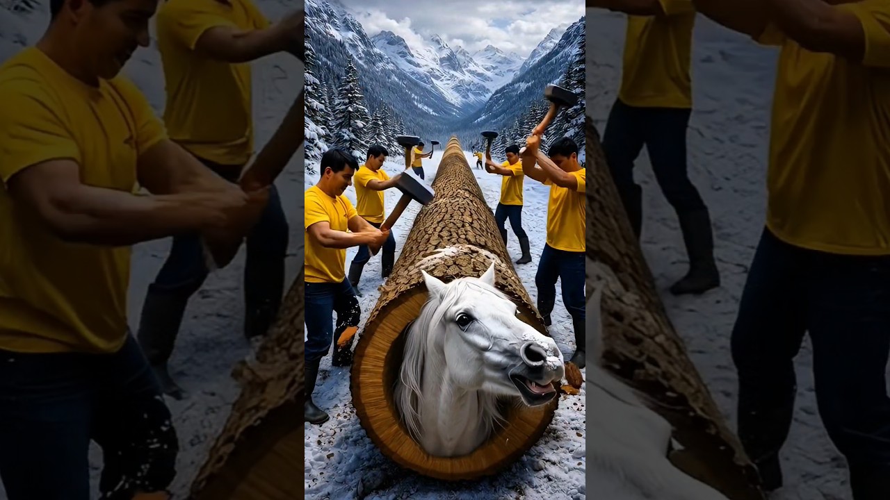 rescue horse from giant log 