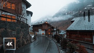 Walking in the Rain, Zermatt Switzerland and Mattervispa, Rain and City Sounds