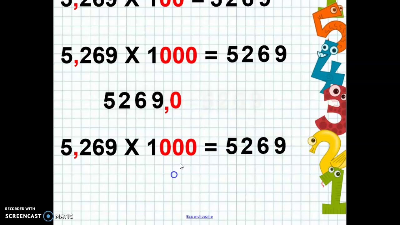 Moltiplicare per 10, 100, 1000 i decimali - YouTube
