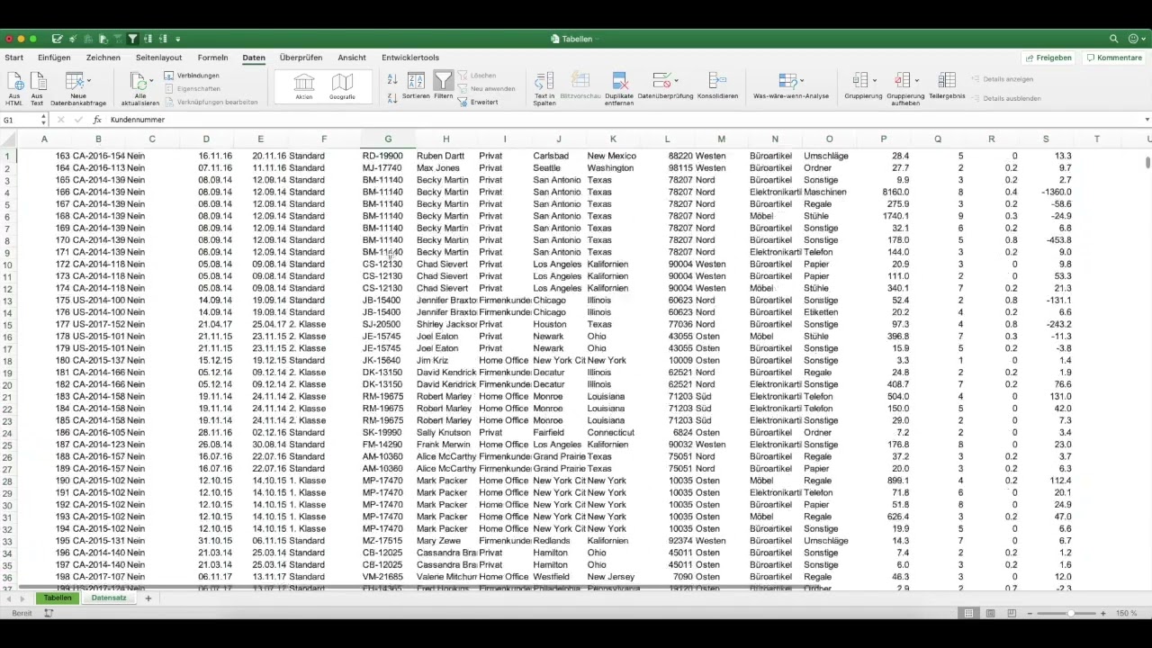 Microsoft Excel Filtern, Sortieren & Tabellen (Mac Interface)