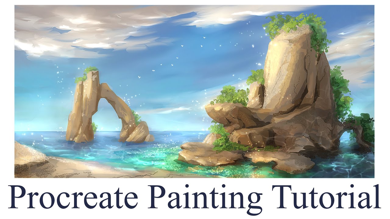 Rock and Ocean Landscape Painting Tutorial in Procreate - YouTube